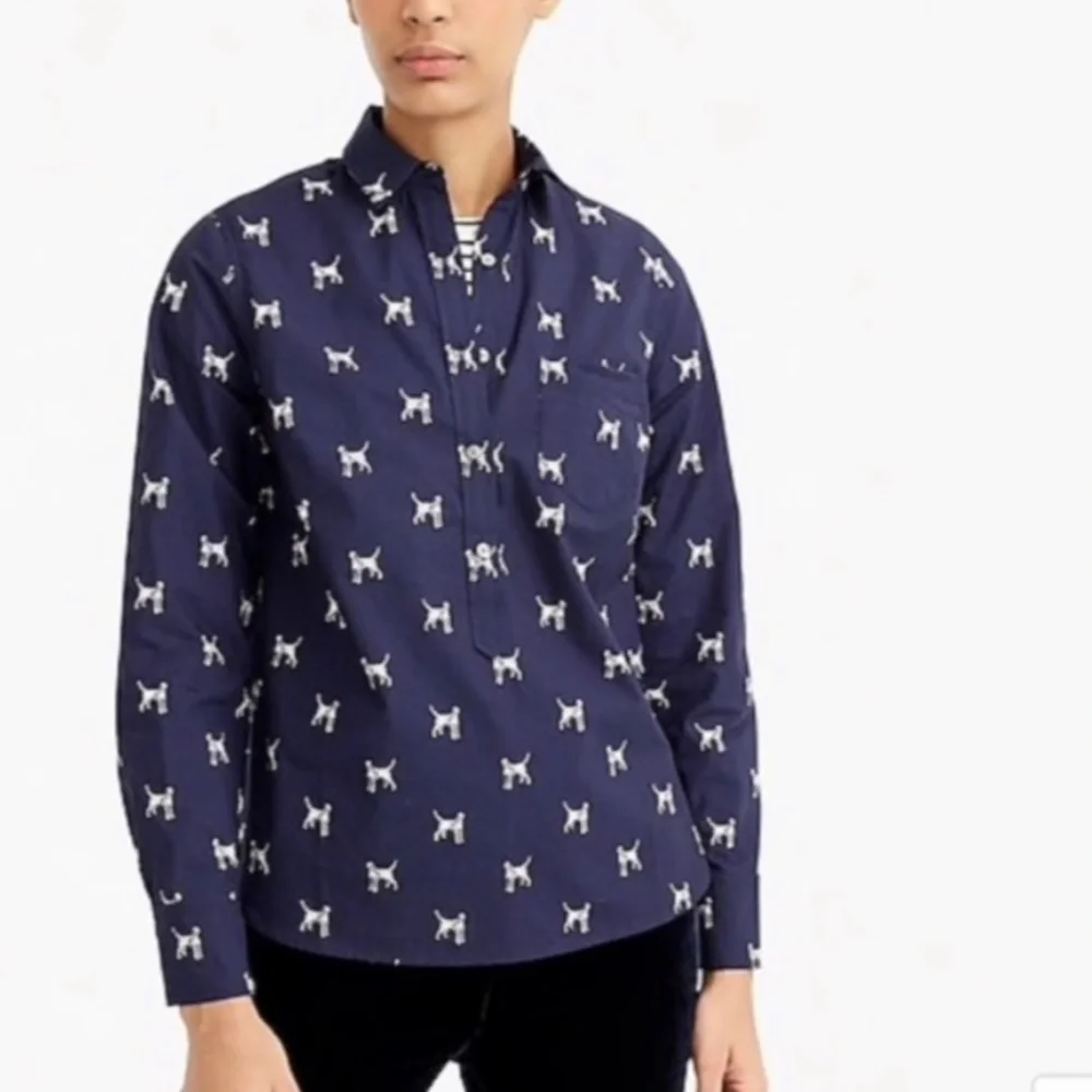 J crew Dalmatian Novelty Print 3/4 Button Down Shirt Academia Preppy Career Sz 4